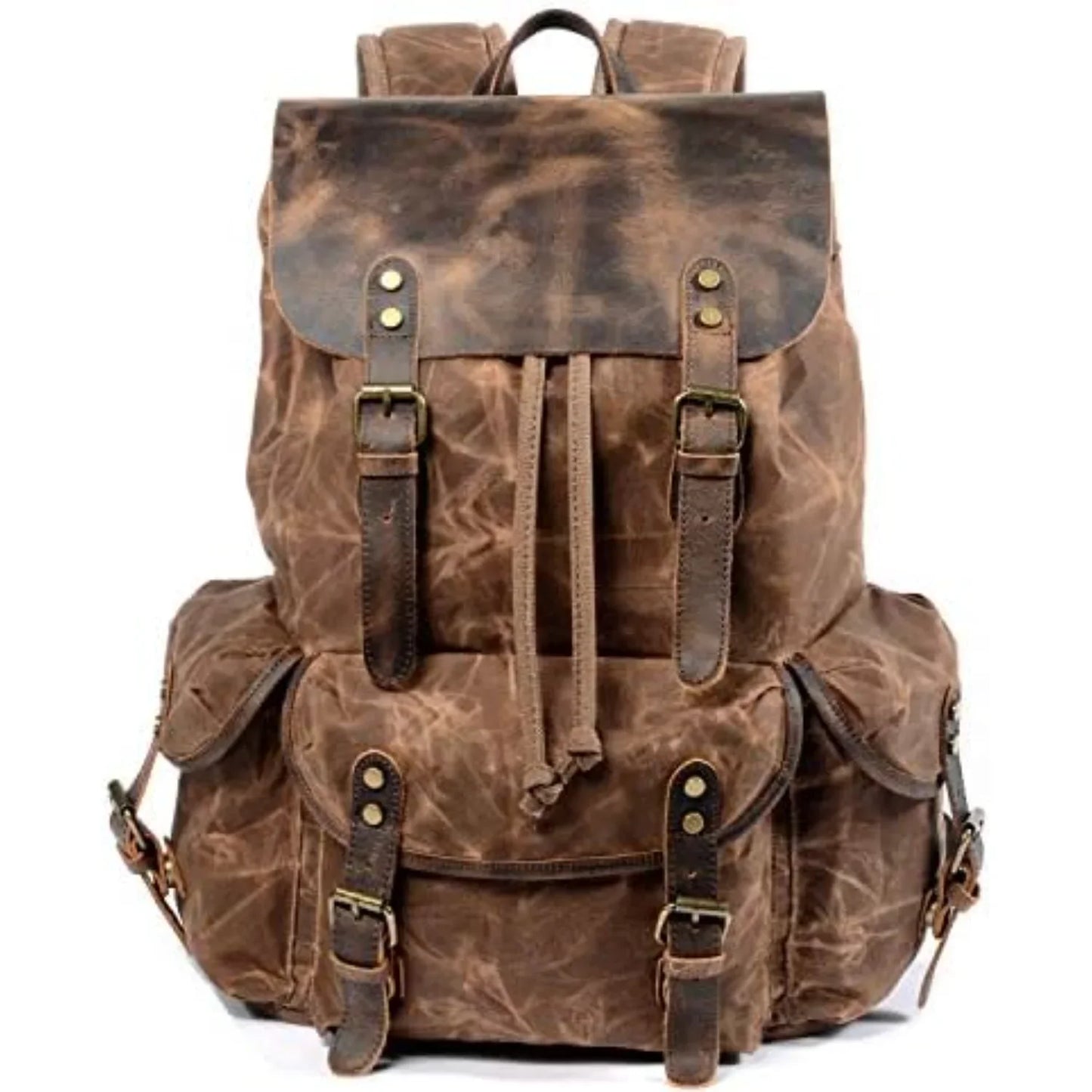 Wudon Leather Backpack Men Waxed Canvas Travel Rucksack