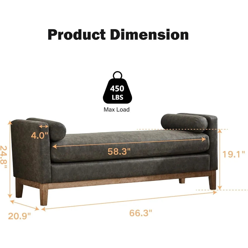 66 Inch King Size Leather Bed Bench Upholstered Stool