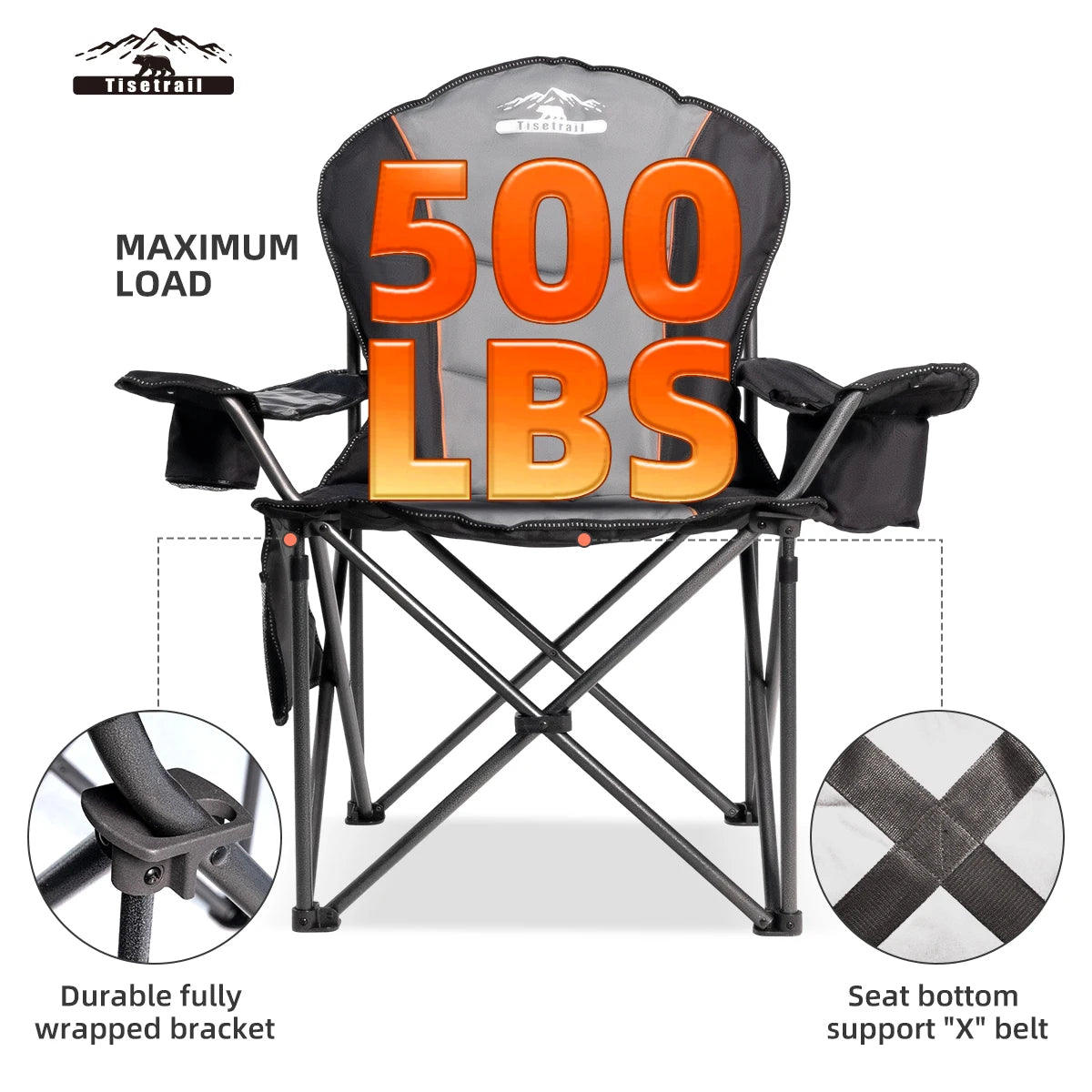 Tisetrail Oversized Camping Chair Folding With Cooler 500LBS