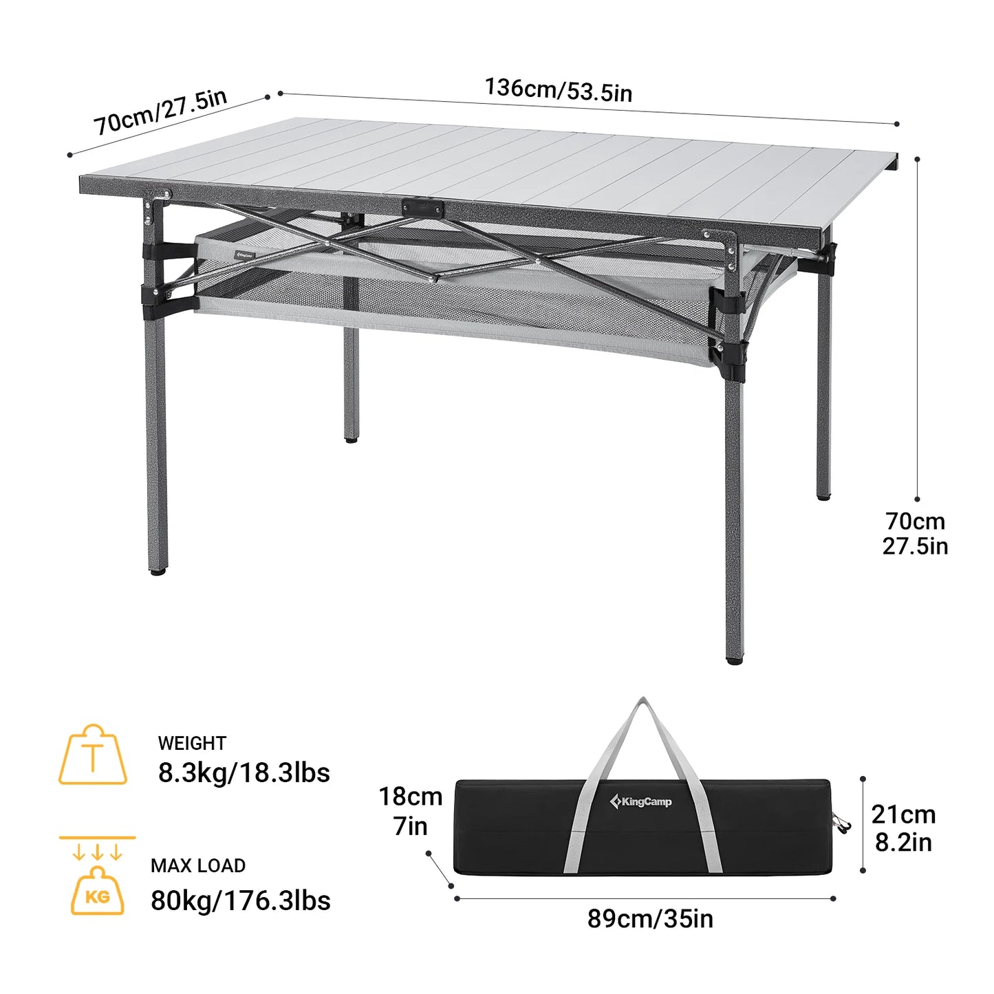 KingCamp Folding Camping Table Aluminum Lightweight With Net Pocket For Picnics