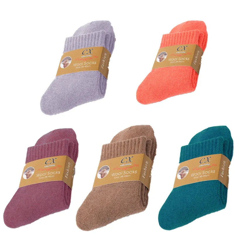 5 Pairs Of Winter Women's Warm Socks Solid Color Casual Extra Thick Warm Plush Socks High Quality Warm Wool Socks