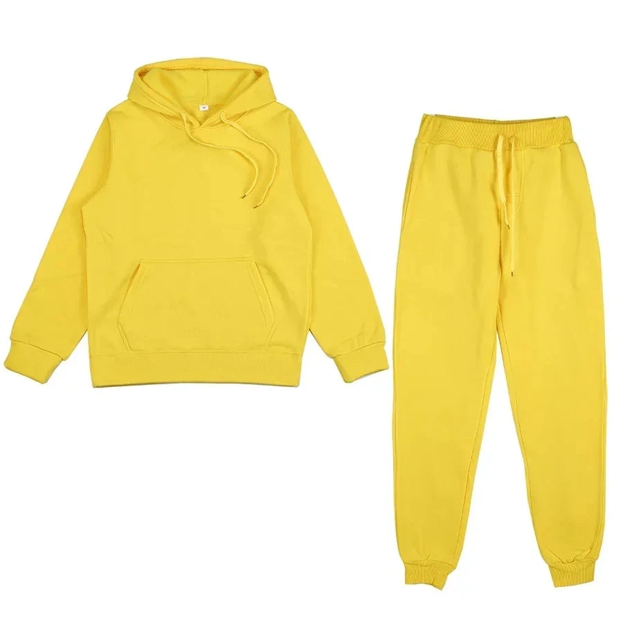 Unisex Thick Fleece Tracksuit Hoodie Set With Pullover And Jogger Pants