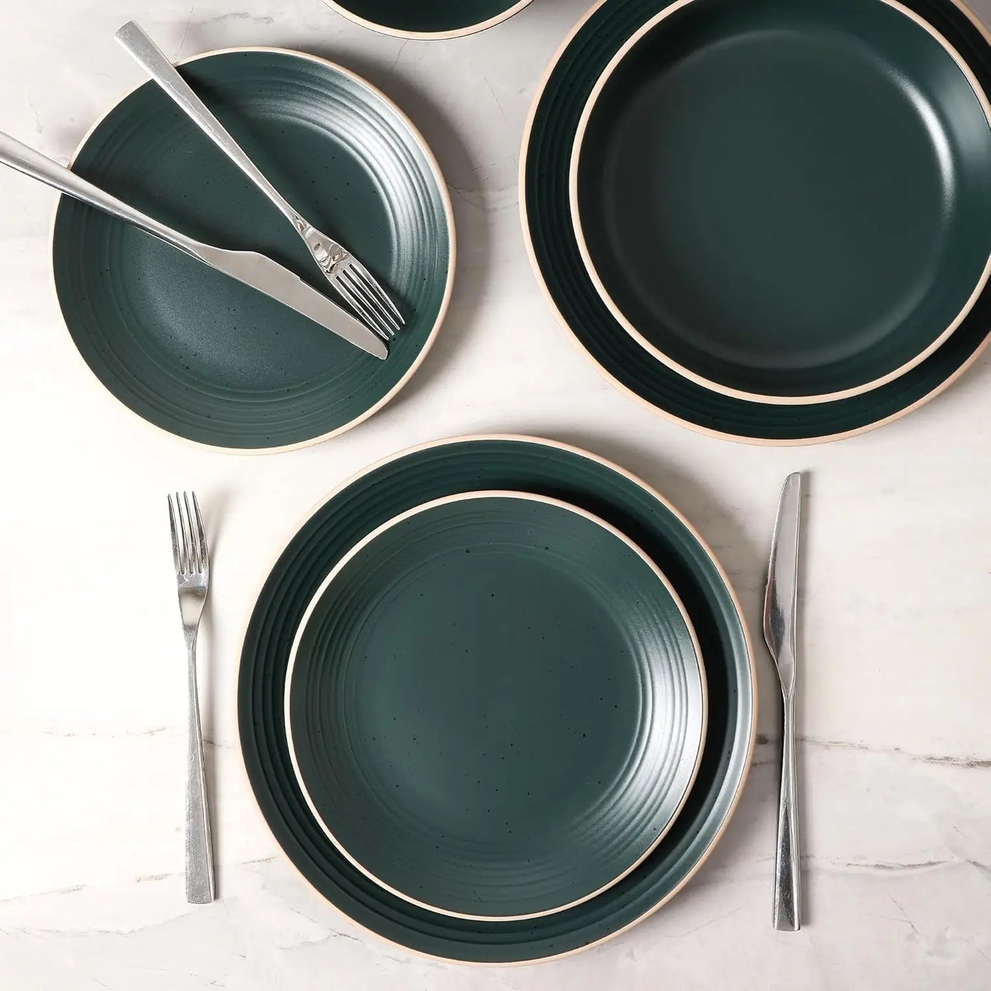 Lauren Modern Stoneware 16-piece Round Dinnerware Set, Plates and Bowls Set, Dish set for 4, Dark Green