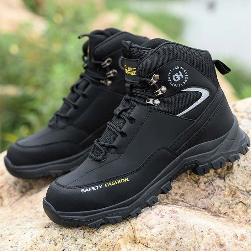 Men Steel Toe Safety Boots High Top Waterproof Work Shoes