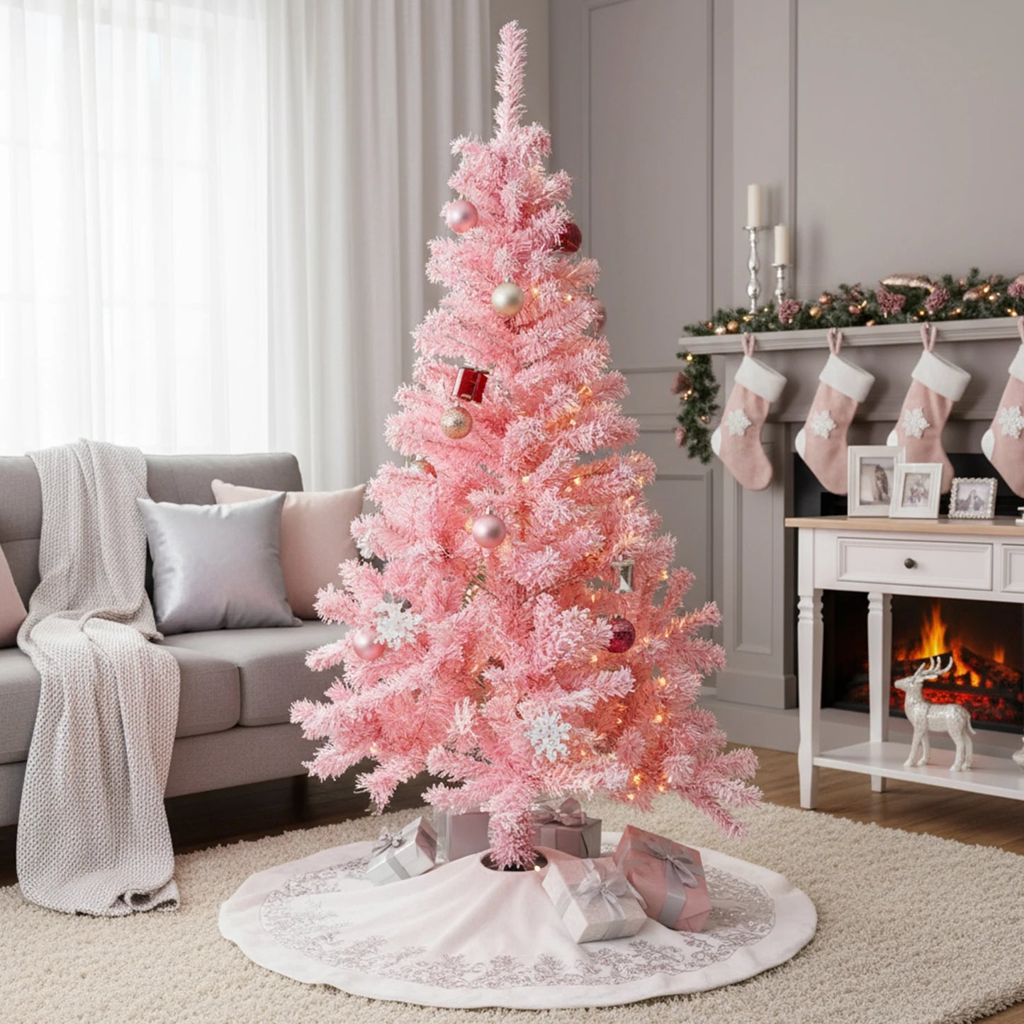 Pink Christmas Tree 180cm PVC Floor Standing Decoration with Iron Base
