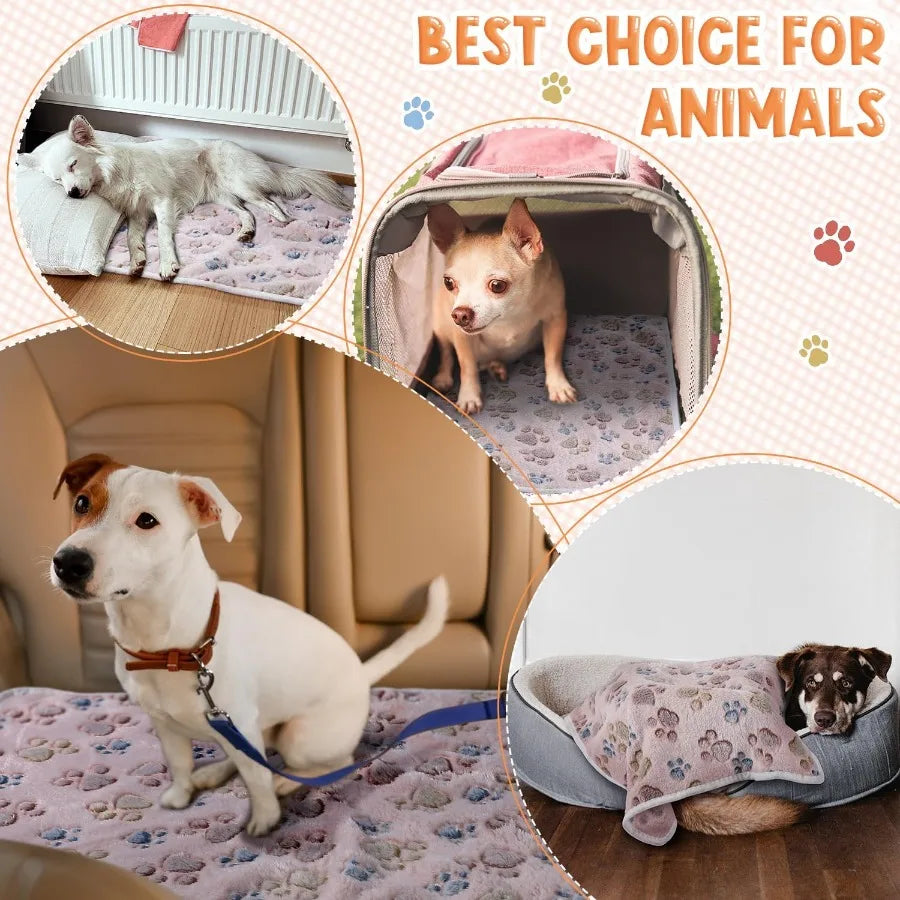 4 Pcs Dog Blanket Set Paw Print Fleece Soft Warm Sleep Mat for Pets