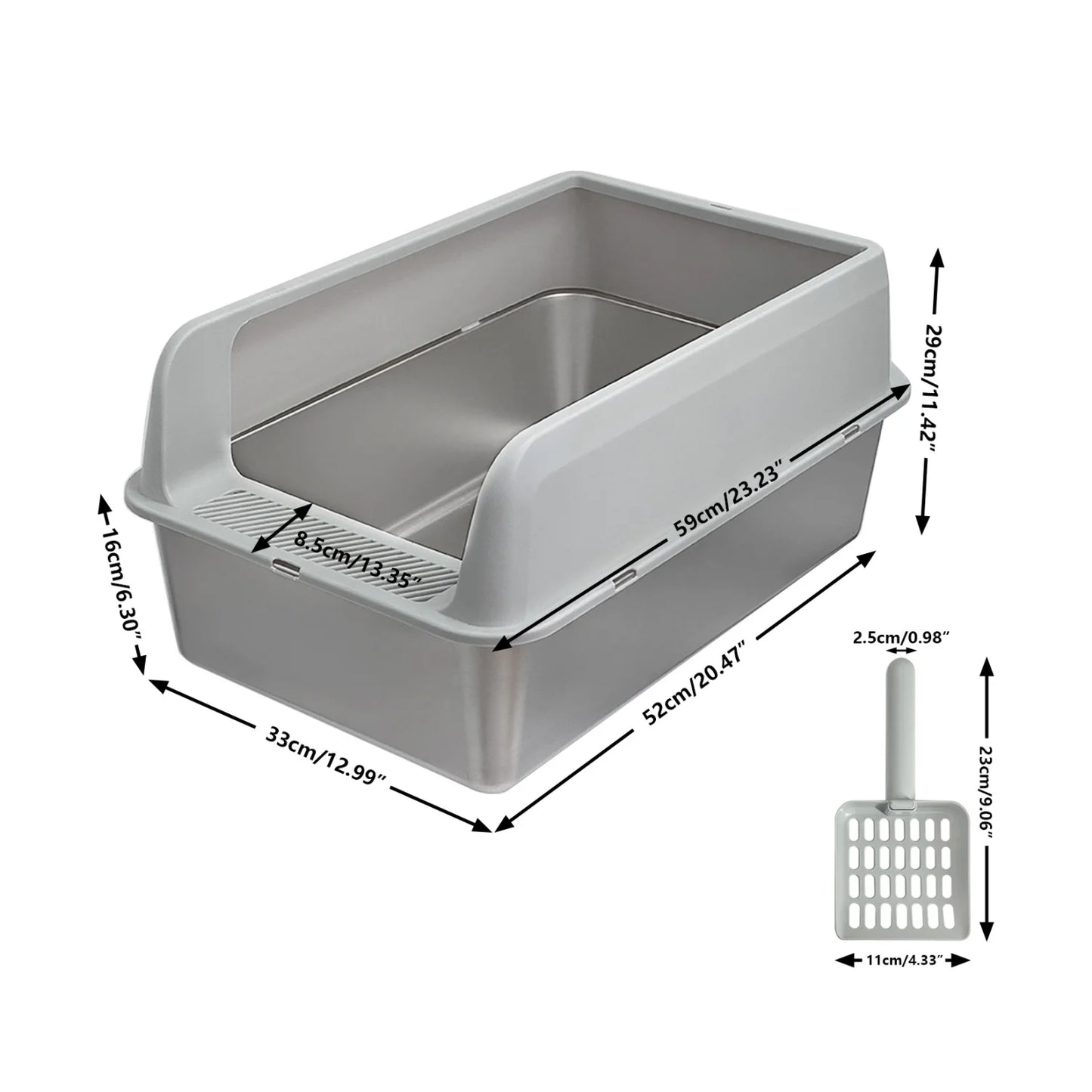 Large Stainless Steel Cat Litter Box With High Sides And Spoon For Small To Medium Cats Open Litter Pan Easy To Clean