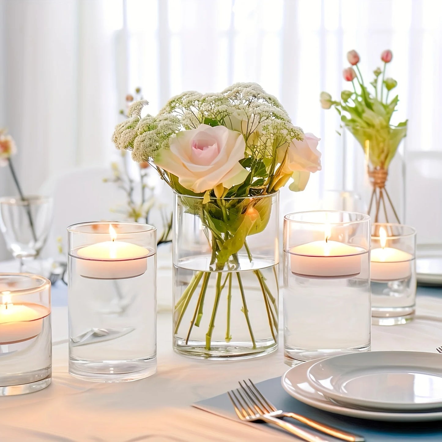 Glass Cylinder Vase 5.5 6 Inch Tall Clear Hurricane Candle Holder Wedding Decor