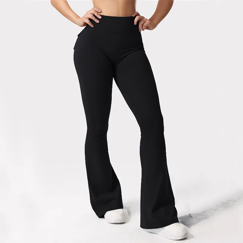 Women's New Flare Pants, Elastic Fabric, Flare Style, Trendy Design, Suitable for Yoga, Fitness and Workouts