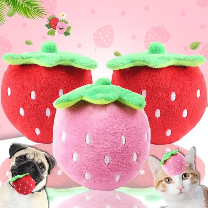 Strawberry Plush Squeaky Pet Toy For Dogs Cats Squeaker