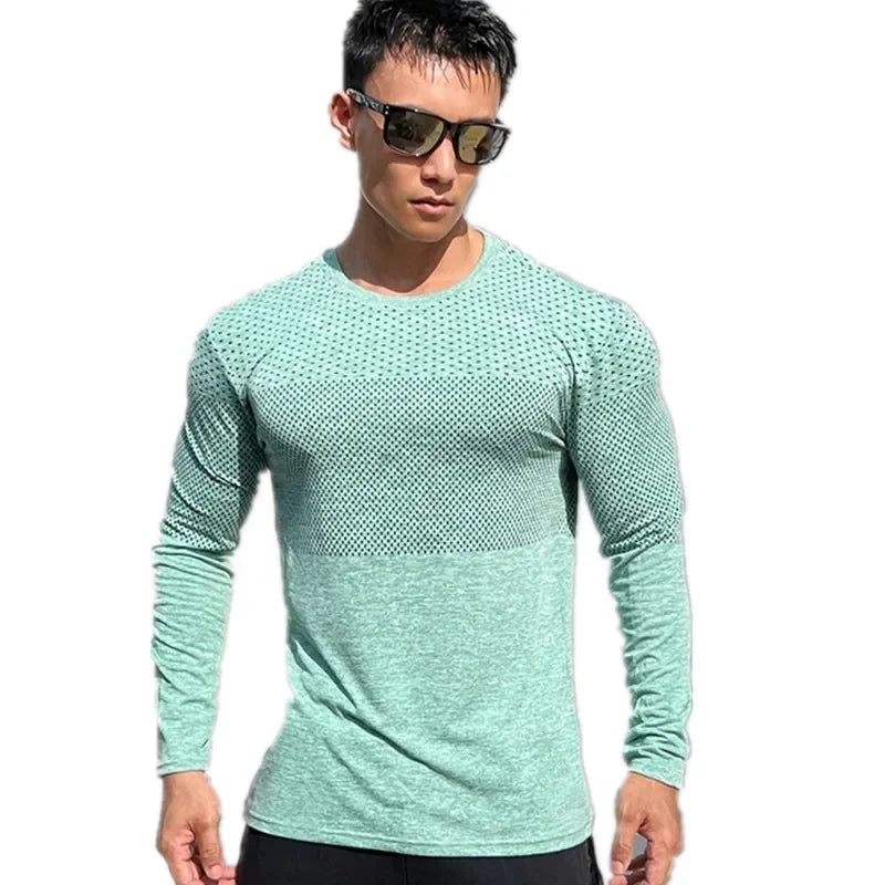 Men's Quick Dry Elastic Long Sleeve Sport Tee For Fitness Gym Training