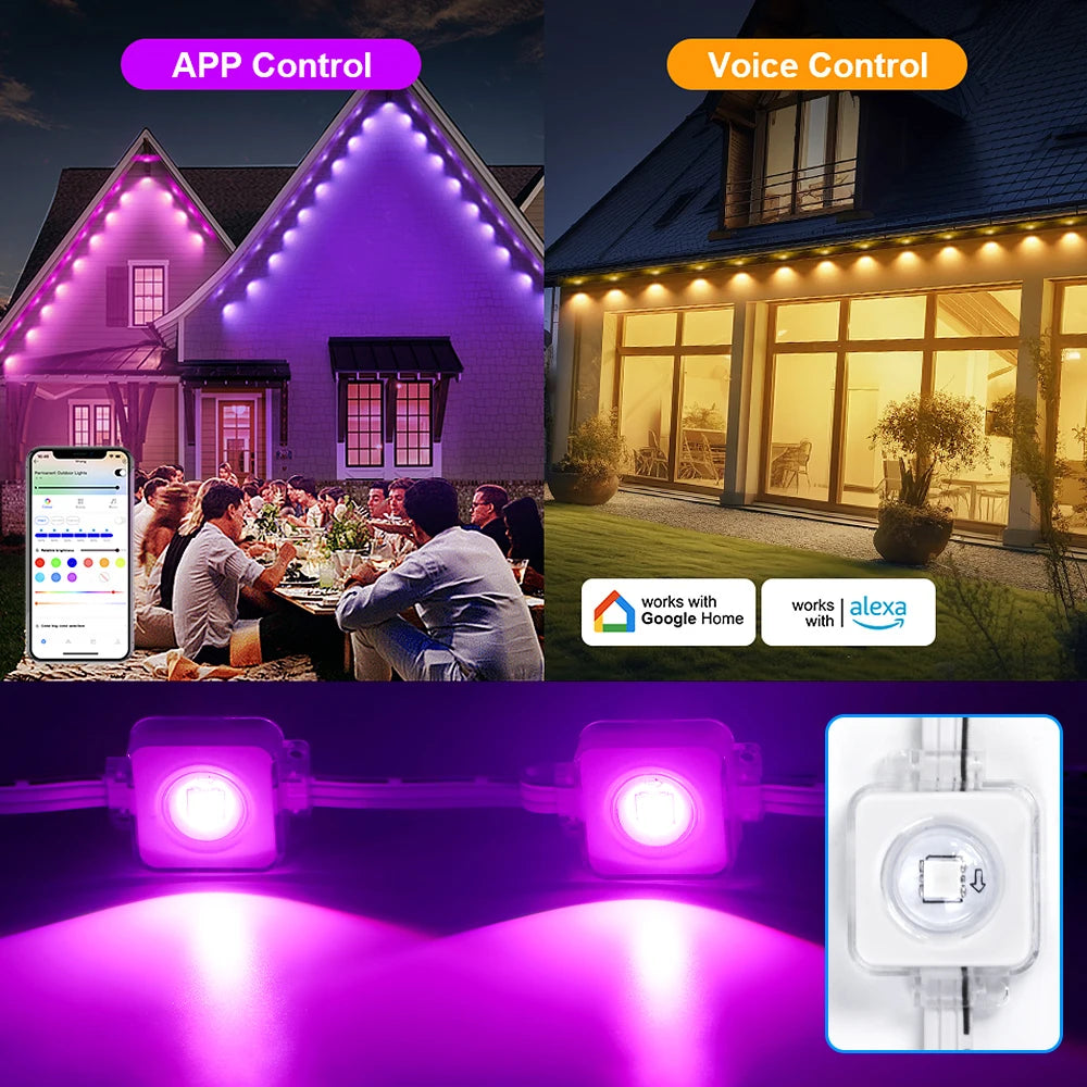 Aiopp Permanent Outdoor Lights 100ft Smart RGBIC Lights IP68 Waterproof 60 LED
