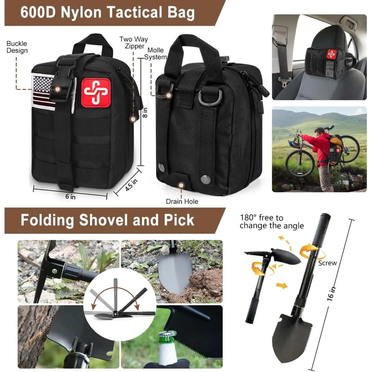 238Pcs Emergency Survival Kit With Tactical MOLLE Pouch And Emergency Tent