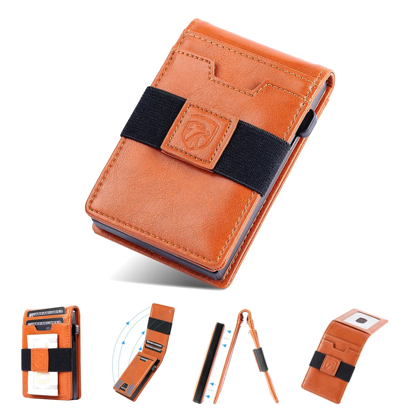 Leather Card Wallet Flip Holder Up To Six Cards Unisex