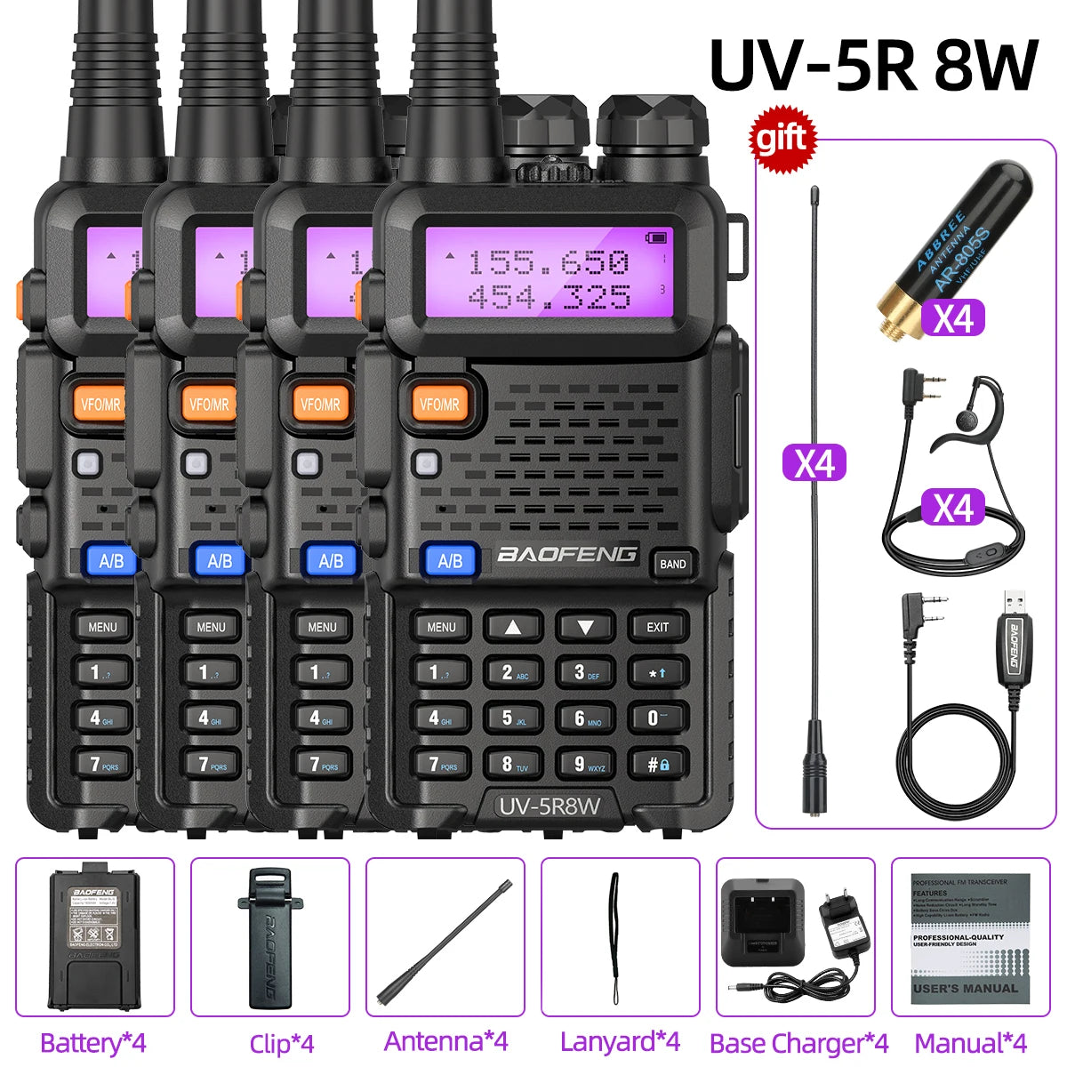 Baofeng UV5R 8W Dual Band Walkie Talkie VHF UHF 1800mAh Battery
