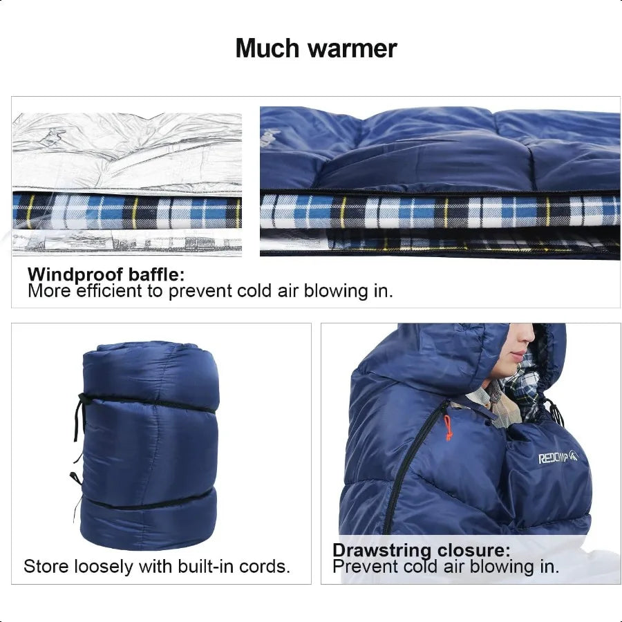 Flannel Sleeping Bag For Adults With Detachable Hood Cotton