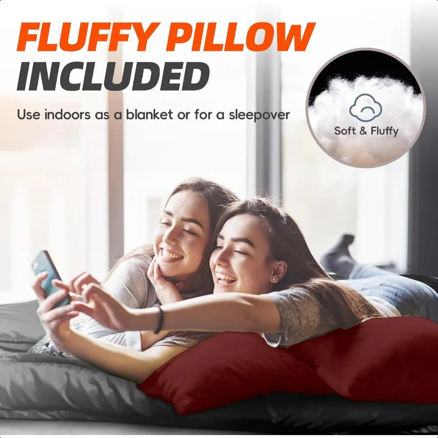 Two Person Sleeping Bag With Pillow XL Queen Size Camping