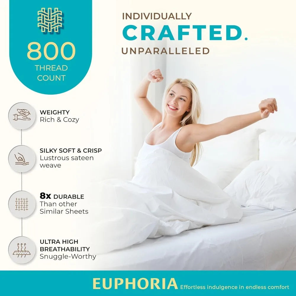 THREAD SPREAD 100% Egyptian Cotton Sheets Queen Size Bed Set - 4 PC 800 High Thread Count Egyptian Cotton Queen Sheet Set (White