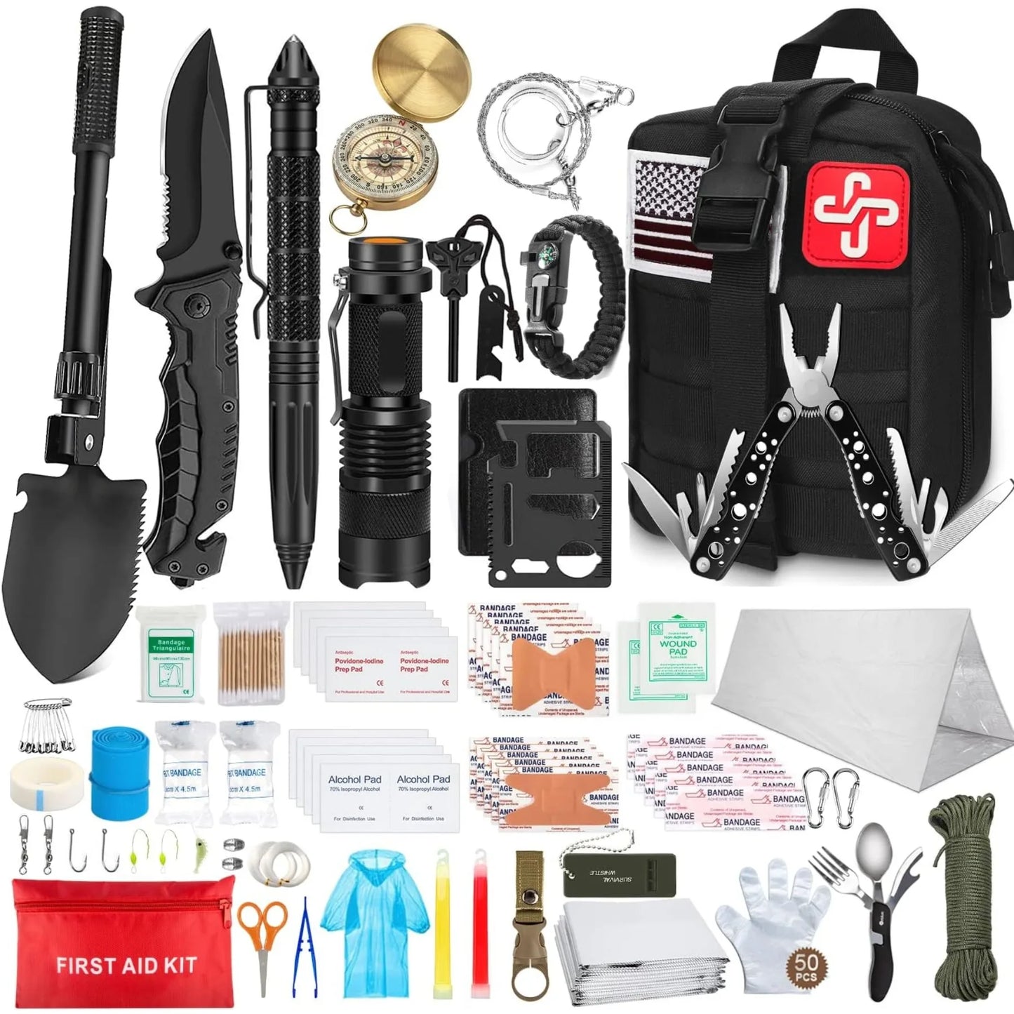 238Pcs Emergency Survival Kit With Tactical MOLLE Pouch And Emergency Tent