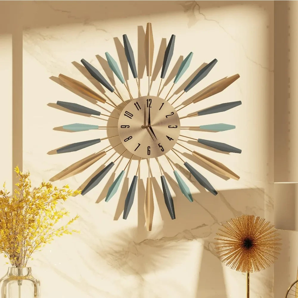28 Inch Large Metal Wall Clock Silent Mid Century Decor For Living Room
