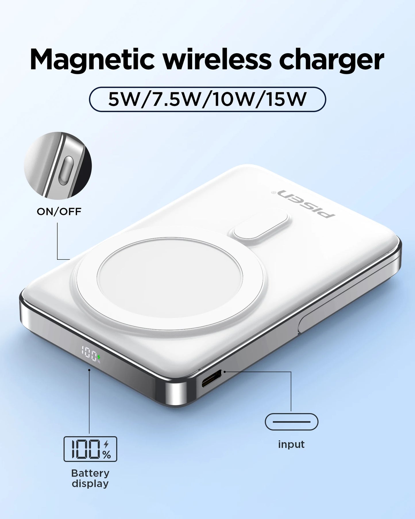 PISEN Magnetic Wireless Power Bank With Stand MagSafe Compatible 30W USB C
