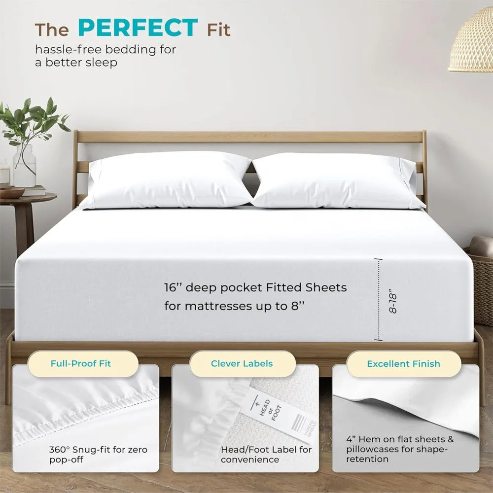 THREAD SPREAD 100% Egyptian Cotton Sheets Queen Size Bed Set - 4 PC 800 High Thread Count Egyptian Cotton Queen Sheet Set (White