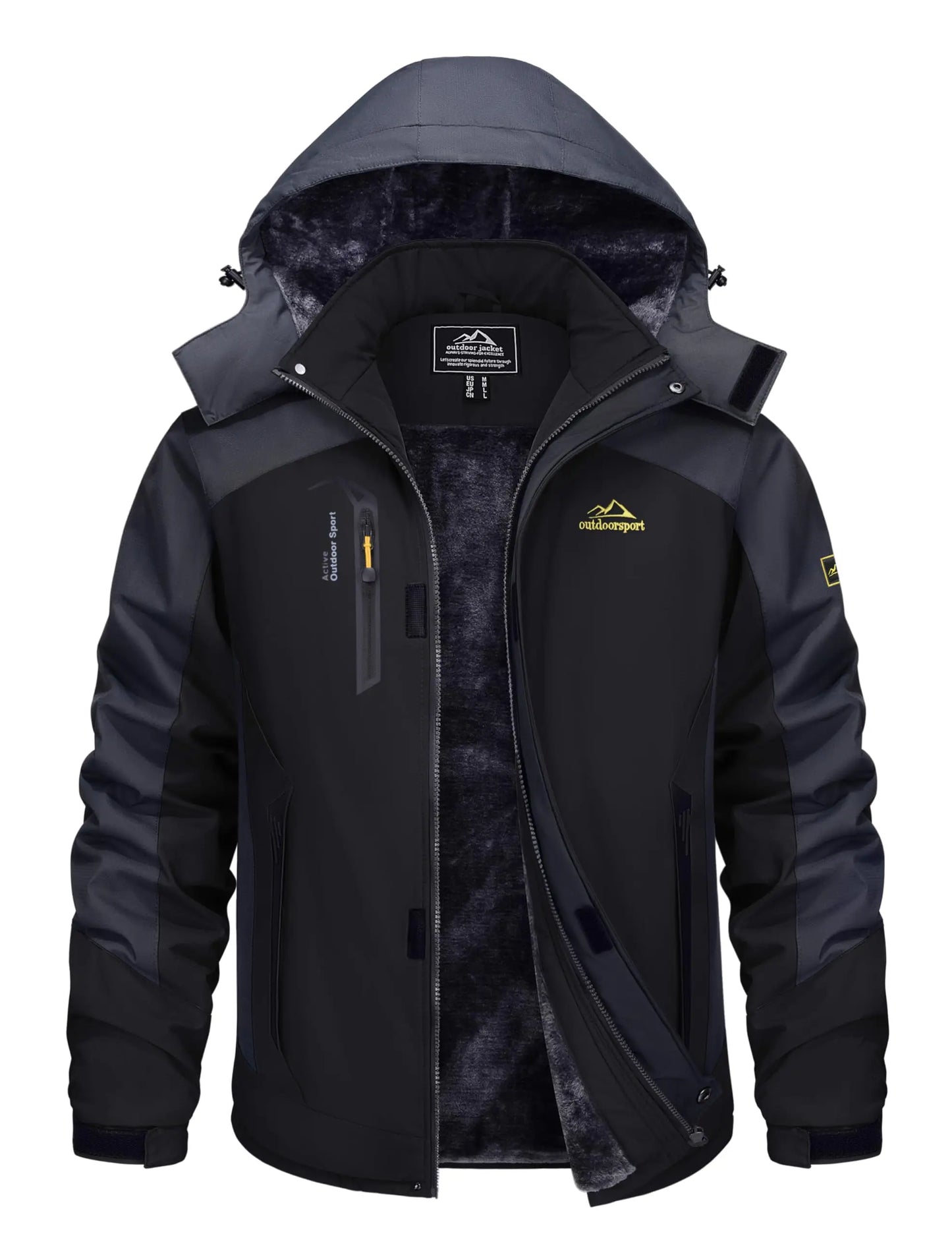 Men's Water Resistant Winter Ski Jacket Parka With Hood And Warm Fleece