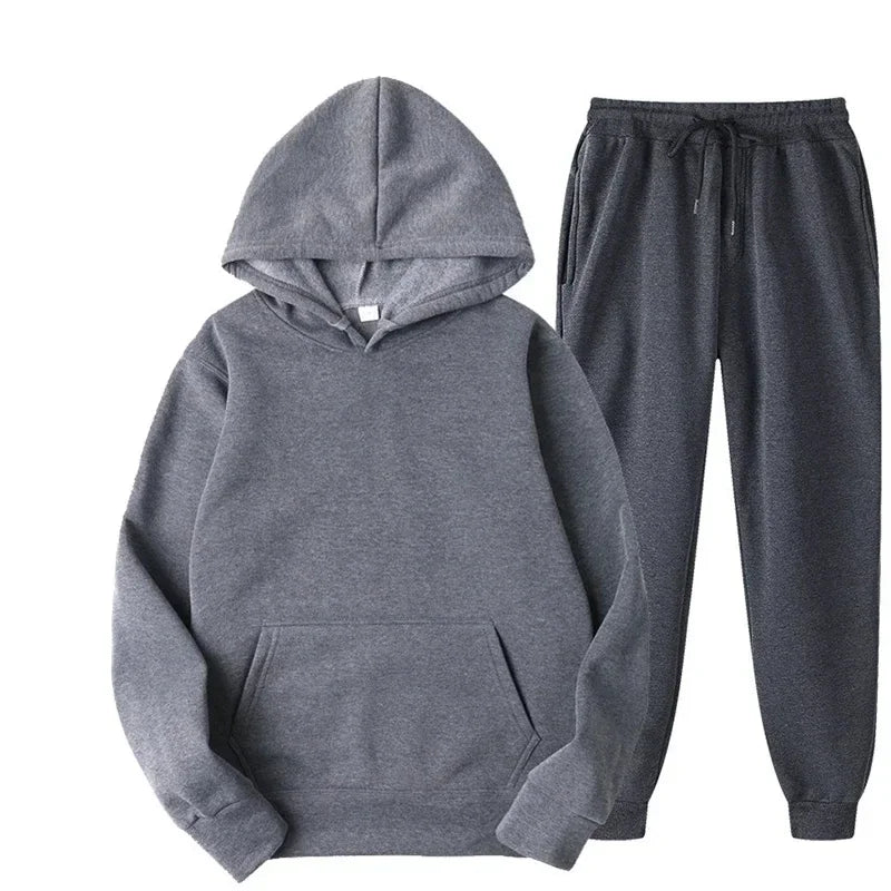 Unisex Thick Fleece Tracksuit Hoodie Set With Pullover And Jogger Pants