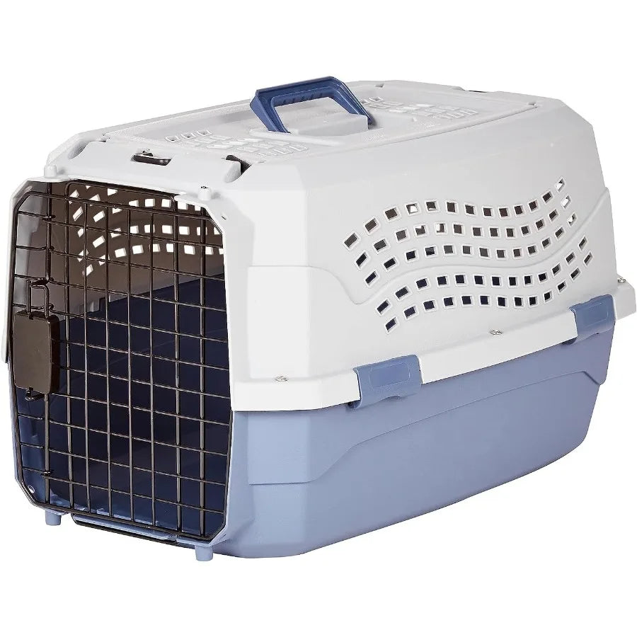 Two Door TopLoad HardSided Pet Carrier For Dogs And Cats Gray Blue