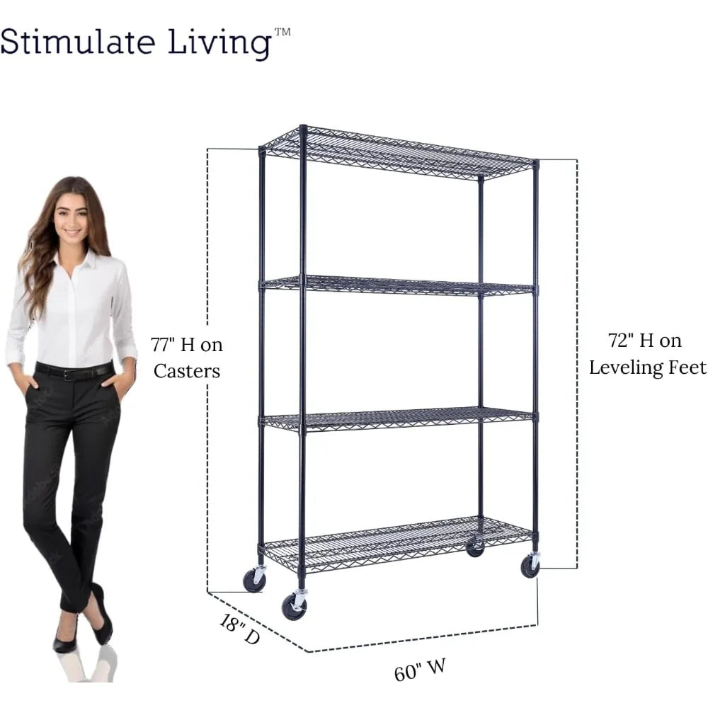 60x18x72 Black Heavy Duty 4 Tier Wire Shelving NSF 3200 Lbs Capacity