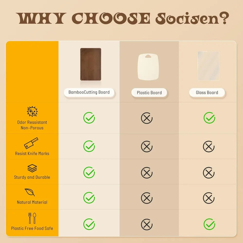 XL Bamboo Cutting Board Set Of 3 With Juice Grooves