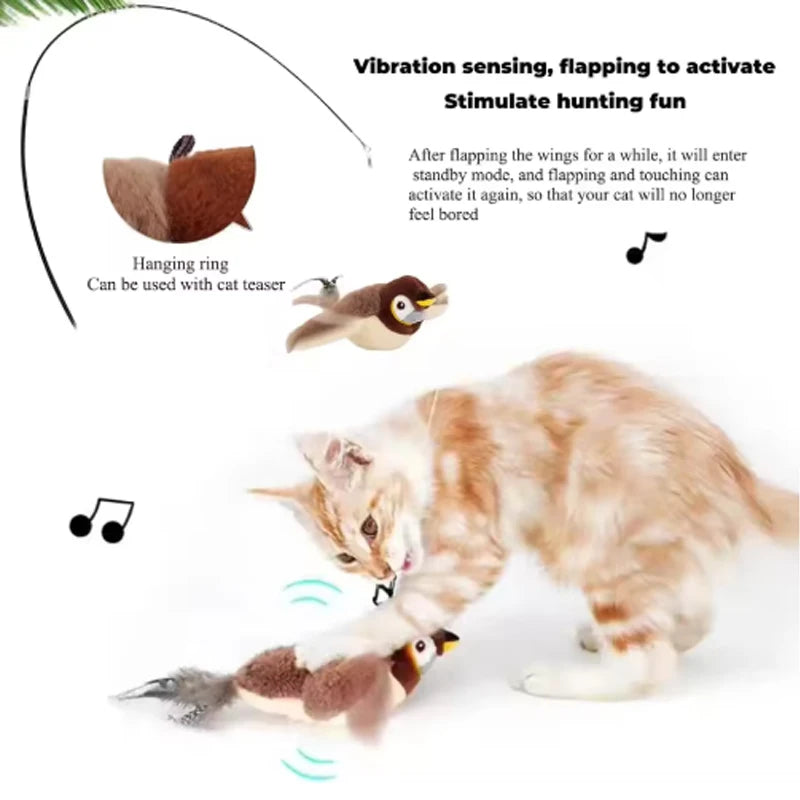 Hot Simulated Bird Cat Toy Interactive Plush Pet Toy For Cats And Dogs Rechargeable Chirping Flapping Bird No Flying