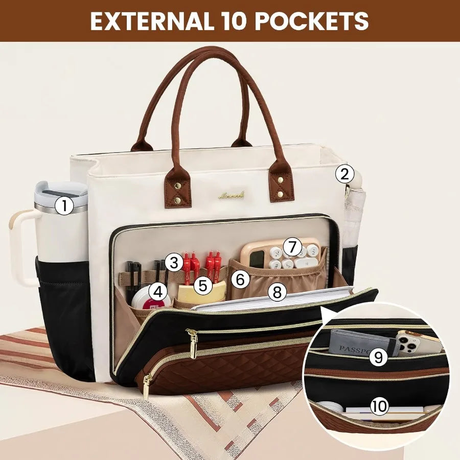 17 Inch Laptop Tote Bag For Women Professional Briefcase With Cup Holder Pockets