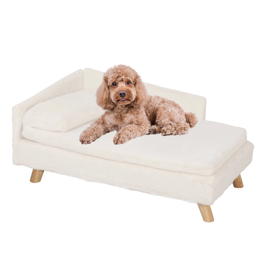 Elevated Pet Bed With Solid Wood Legs For Indoor Cats And Dogs L Shape Plush Couch With Soft Cushion