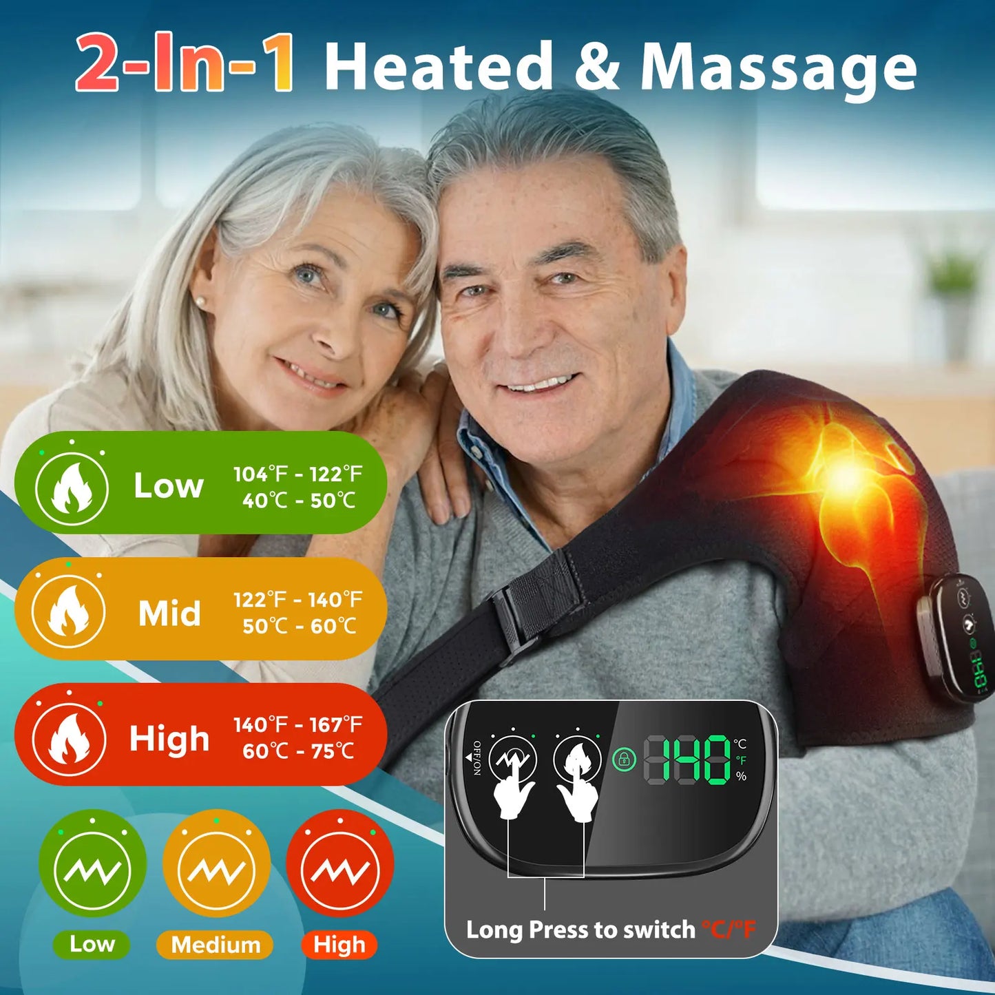 Electric Heating Shoulder Massager Brace With LED Control