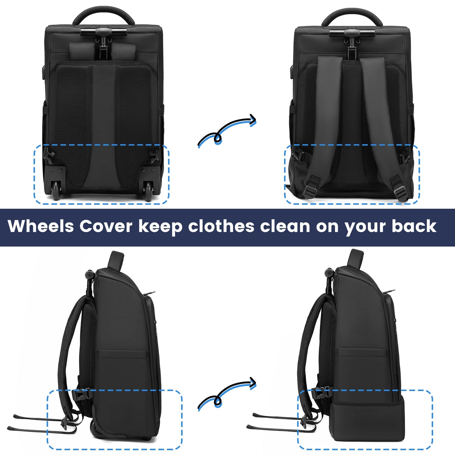 RUCYEN Rolling Backpack 15.6 Inch Laptop Water Resistant USB