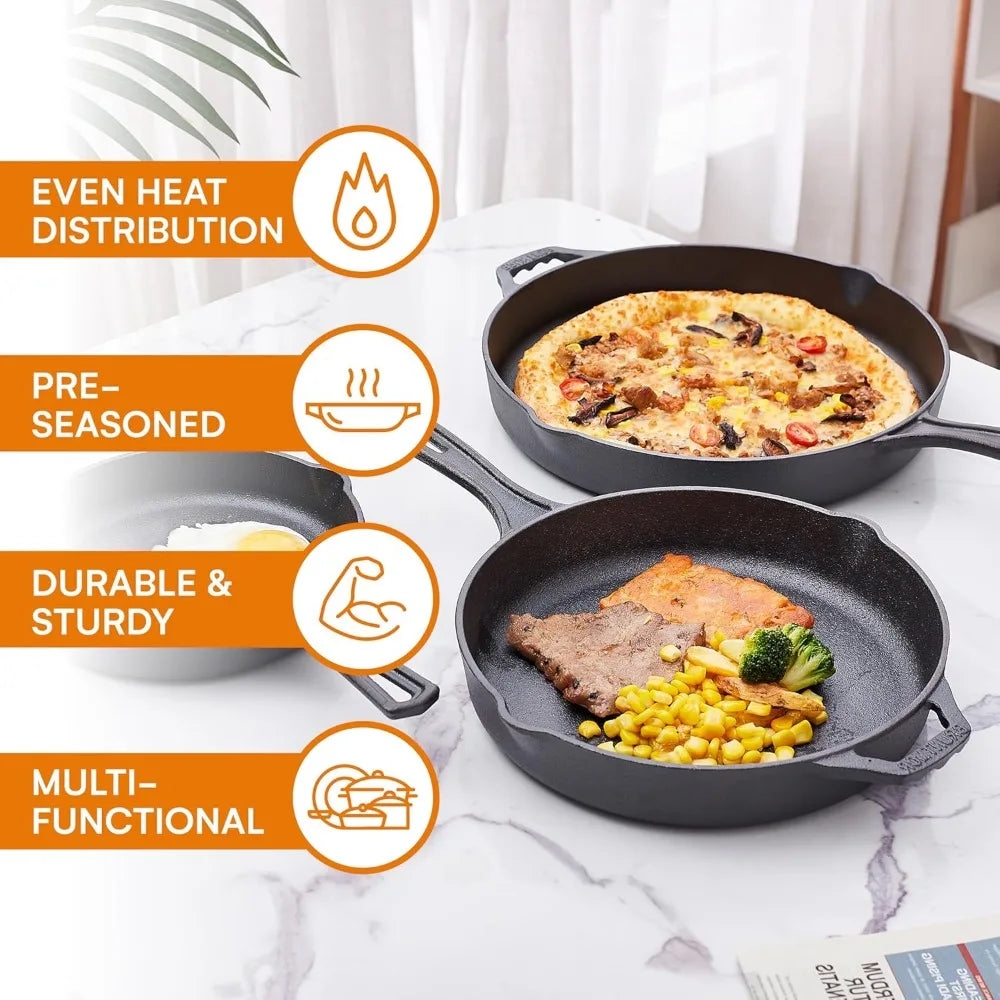 YTYIN Cast Iron Cookware Set With Skillet And Square Pan Lid For Camping