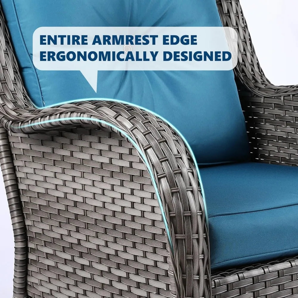 Wicker Swivel Rockers Outdoor Bistro Set With Side Table