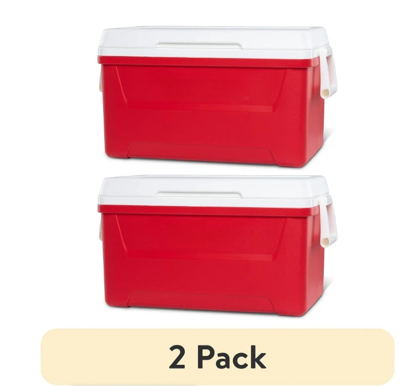 48-Quart Outdoor Picnic Camping Cooler, Red, Portable and Easy to Clean, Large Capacity, Perfect for Friends Gathering