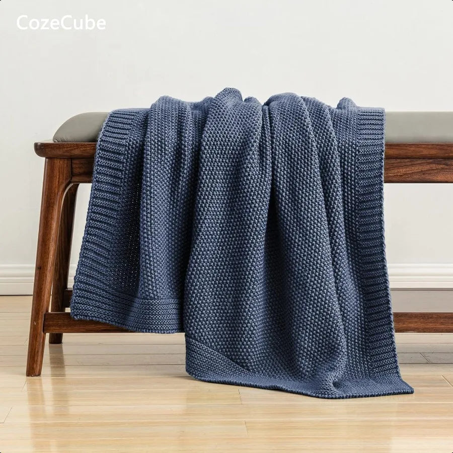 Blue Throw Blanket for Couch Soft Cozy Cable Knit Throw for Bed Sofa Living Room Lightweight Warm Decorative Farmhouse Christma