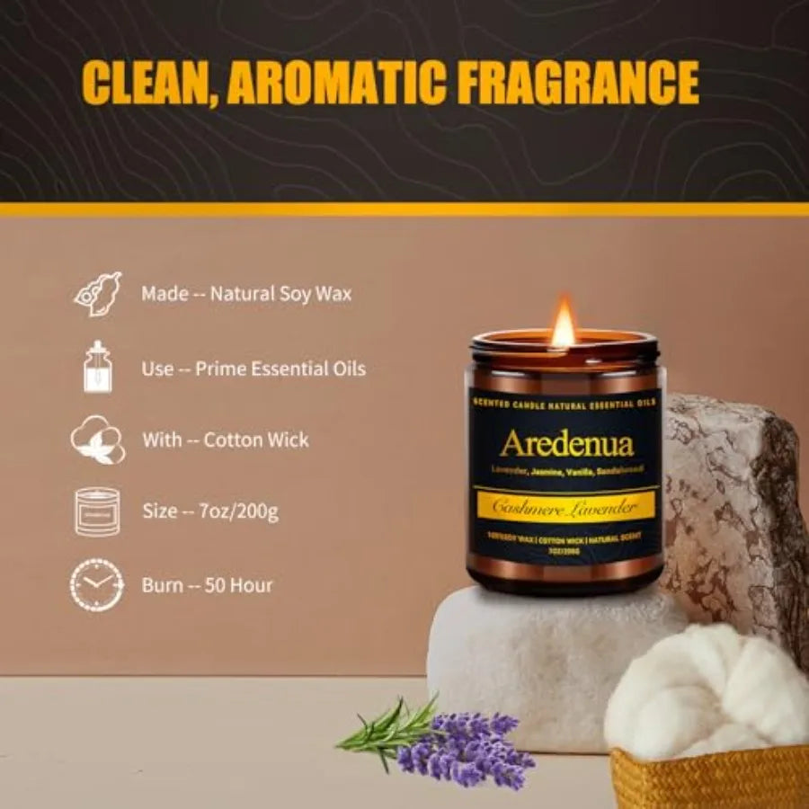 Cashmere Lavender Soy Candle 7oz for Home Fragrance 50 Hour Burn Time Bedroom