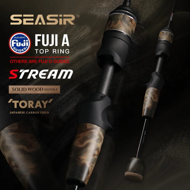 Seasir Stream Spinning Baitcasting Rod Ultralight Carbon Wood Handle Fuji 1-10g