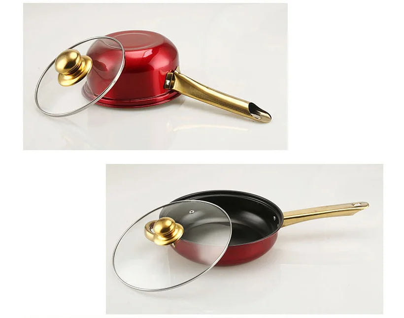 Stainless Steel Colored Cookware Set With Nonstick Pans And Gold Plated Handles For Soup Pots And Milk Pots Kitchenware