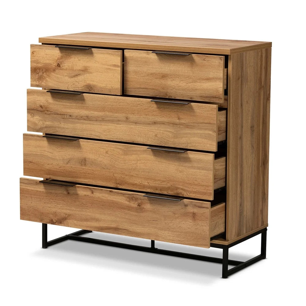Modern 5 Drawer Storage Chest Engineered Wood Black Legs