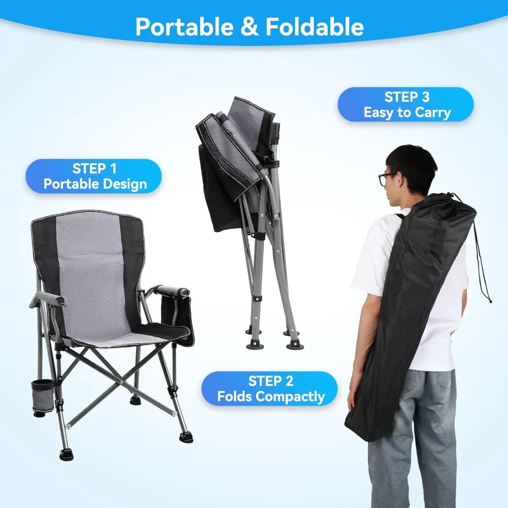 Durable Outdoor Aluminum Folding Chair With High Back Padding Up To 350 Lbs