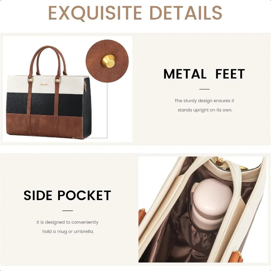 Leather Laptop Tote Bag 15.6 Inch For Women Waterproof Clutch Purse