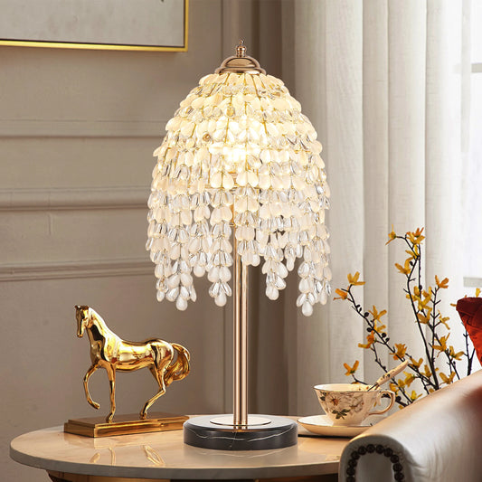 19 Inch Elegant Crystal Table Lamp With Bead String Shades