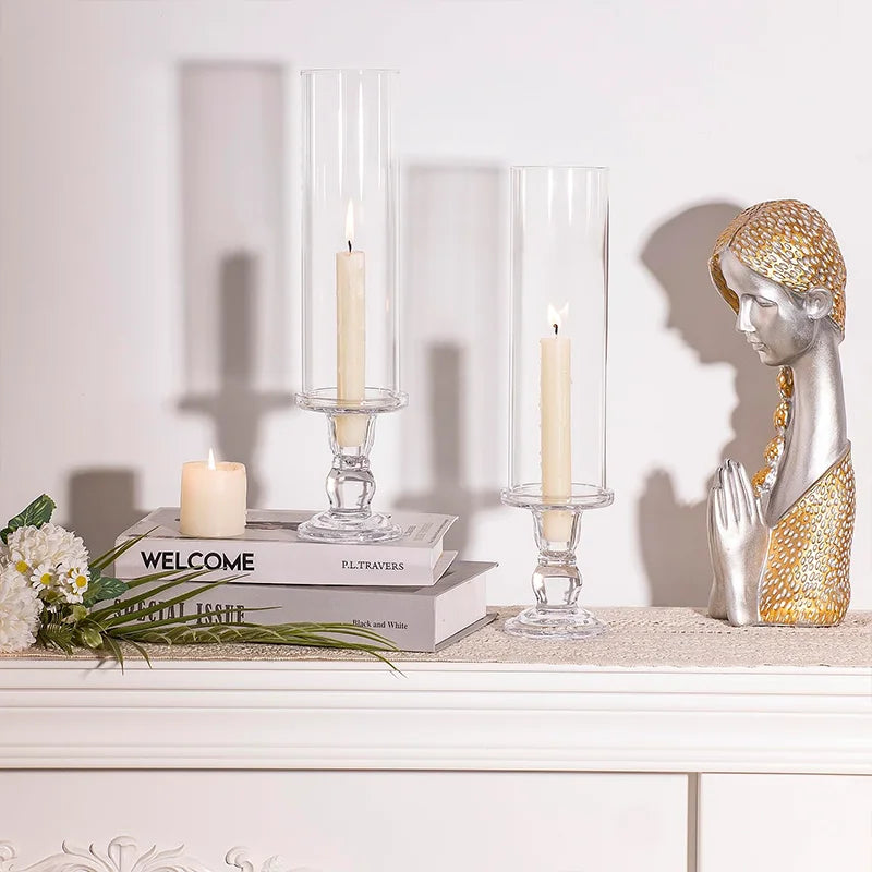 Clear Glass Hurricane Candle Holder Set Of 2 13.8 Inch Tall