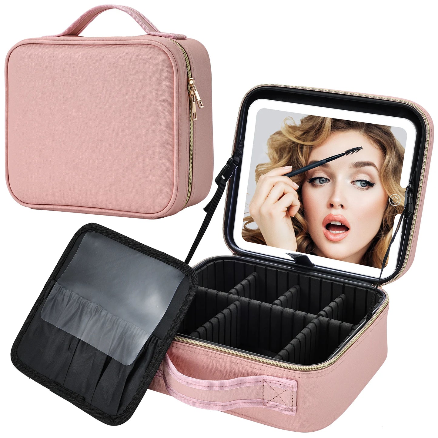Makeup Bag With LED Mirror 3 Modes Lights Vanity Travel Case With Lighted Mirror