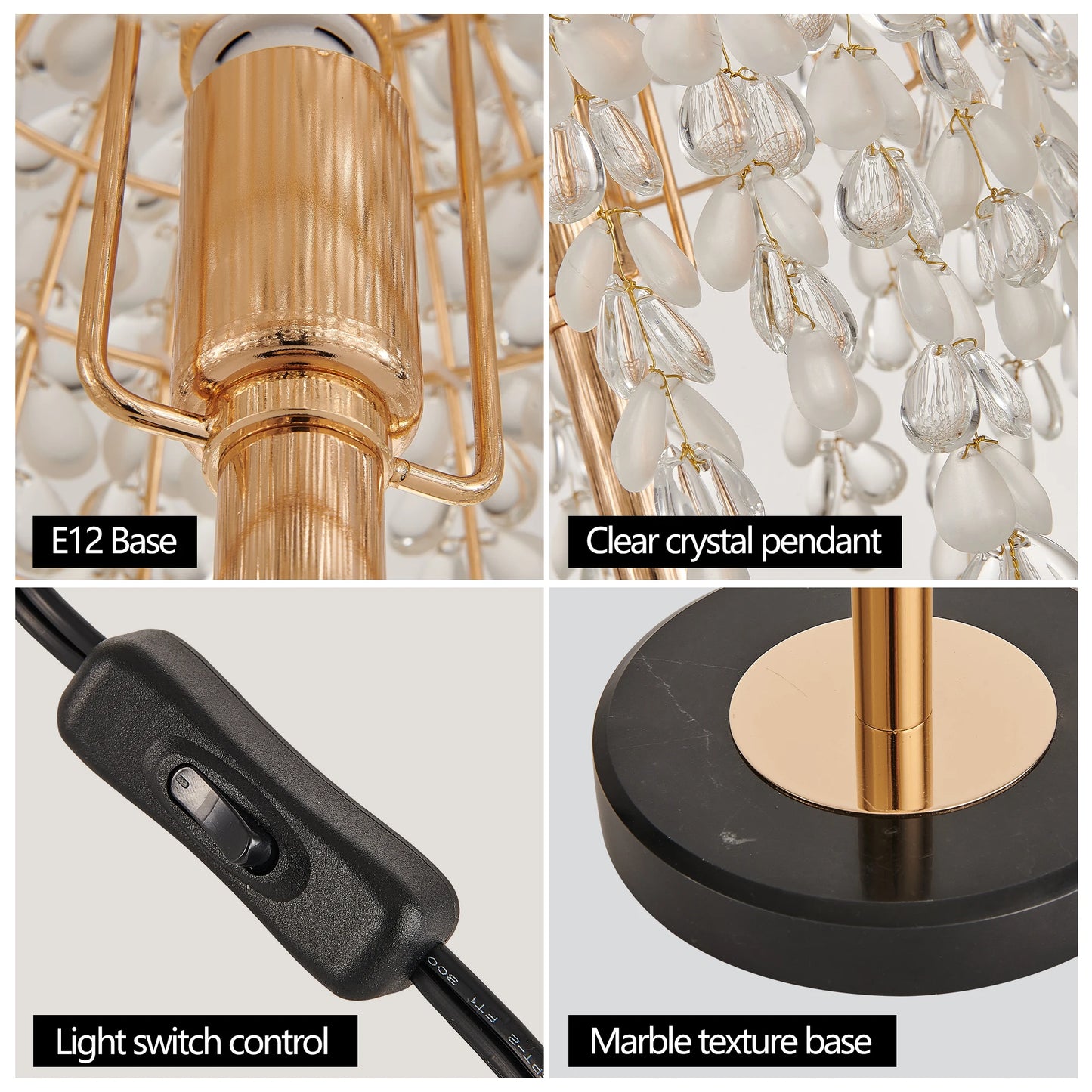 19 Inch Elegant Crystal Table Lamp With Bead String Shades